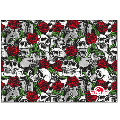 Pamuk-Mikrofiber Havlu (145 X100) Kafatası ve Güller
